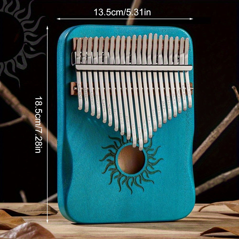 21-Key Kalimba Thumb Piano, made of solid wood, includes tuning hammer and accessories, perfect for beginners and gifting.