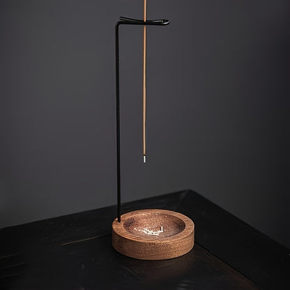 Zen-inspired wooden incense burner with ash catcher, perfect for meditation and home decor, made of metal.