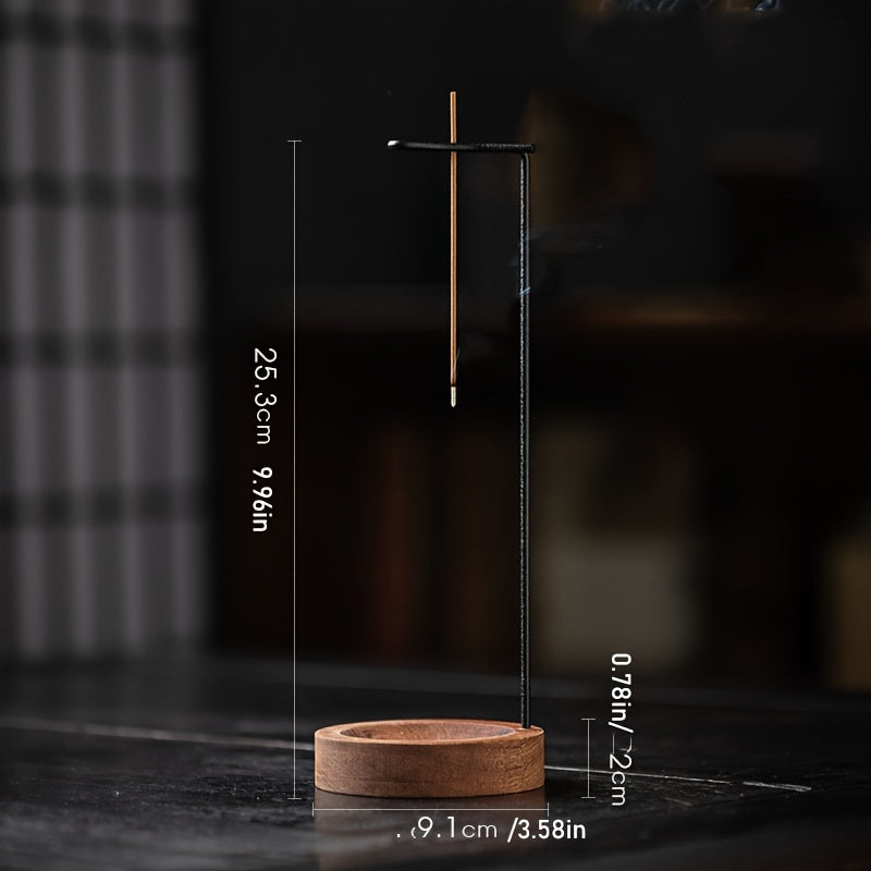 Zen-inspired wooden incense burner with ash catcher, perfect for meditation and home decor, made of metal.