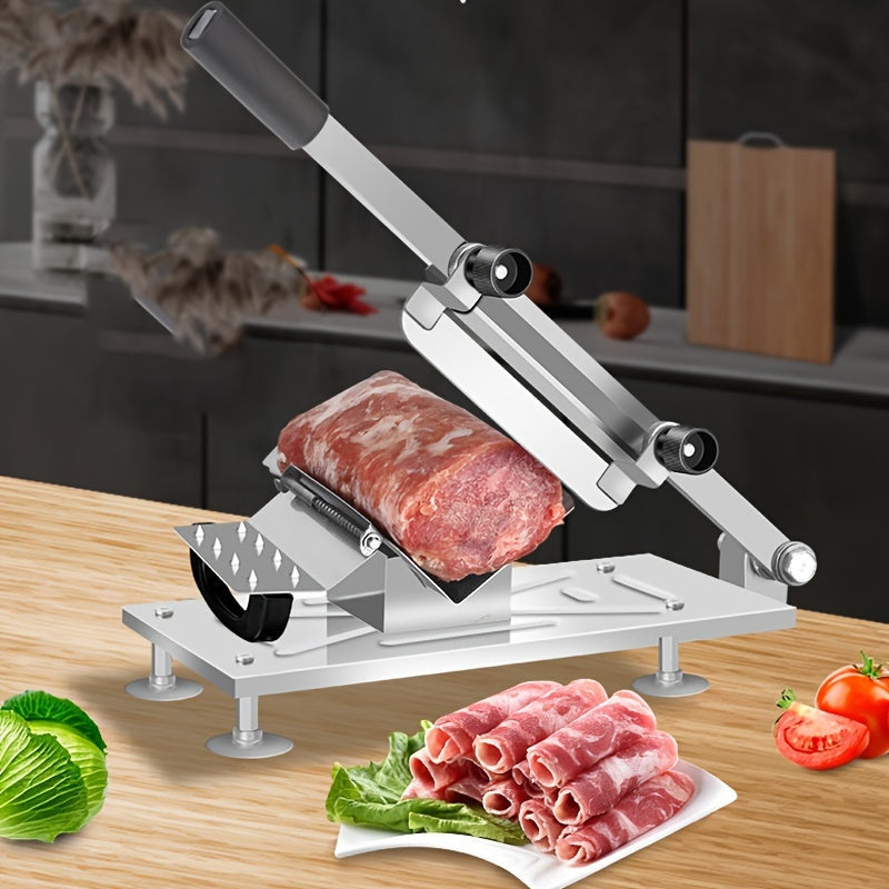 Adjustable Thickness Manual Slicer for Meat, Fruits, and Vegetables - Versatile Metal Kitchen Tool