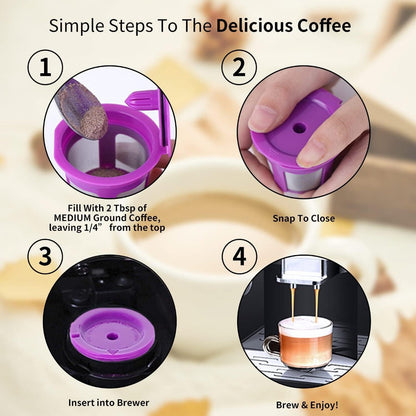 Get 3 out of 6 Reusable K CUPS from LivingAid that are compatible with Keurig Brewers 1.0 or 2.0. These Coffee Filters are made from Stainless Mesh and can be used as a solo filter replacement.