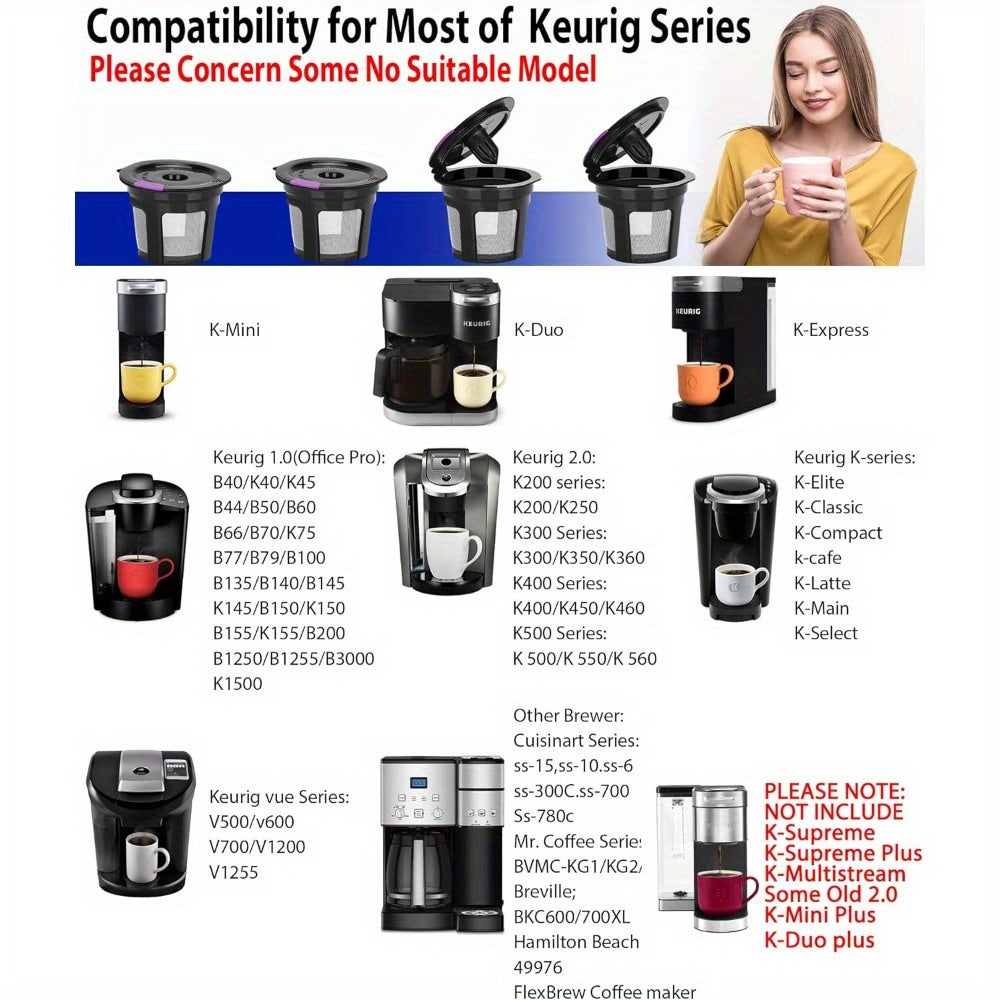 Получите 3 из 6 многоразовых K CUPS от LivingAid, которые совместимы с кофеварками Keurig 1.0 или 2.0. Эти кофейные фильтры изготовлены из нержавеющей сетки и могут использоваться в качестве замены одиночного фильтра.