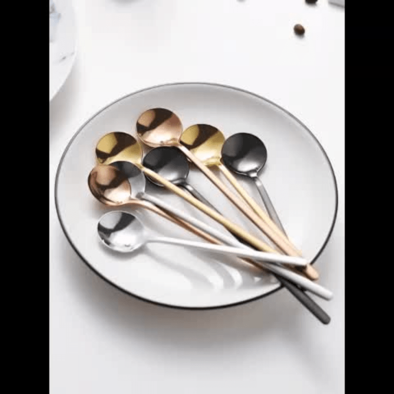 Set of 4 Golden Stainless Steel Coffee Spoons with Long Handles, Ideal for Stirring Coffee, Tea, and Desserts