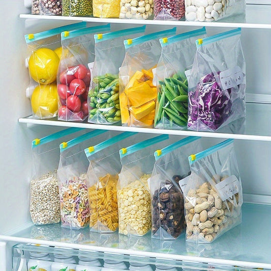 Set of 10 Reusable Food Storage Bags in 3 Sizes - Clear and Durable, Made from Food-Grade Plastic, Perfect for Organizing Grains, Nuts, Tea, and More in the Fridge