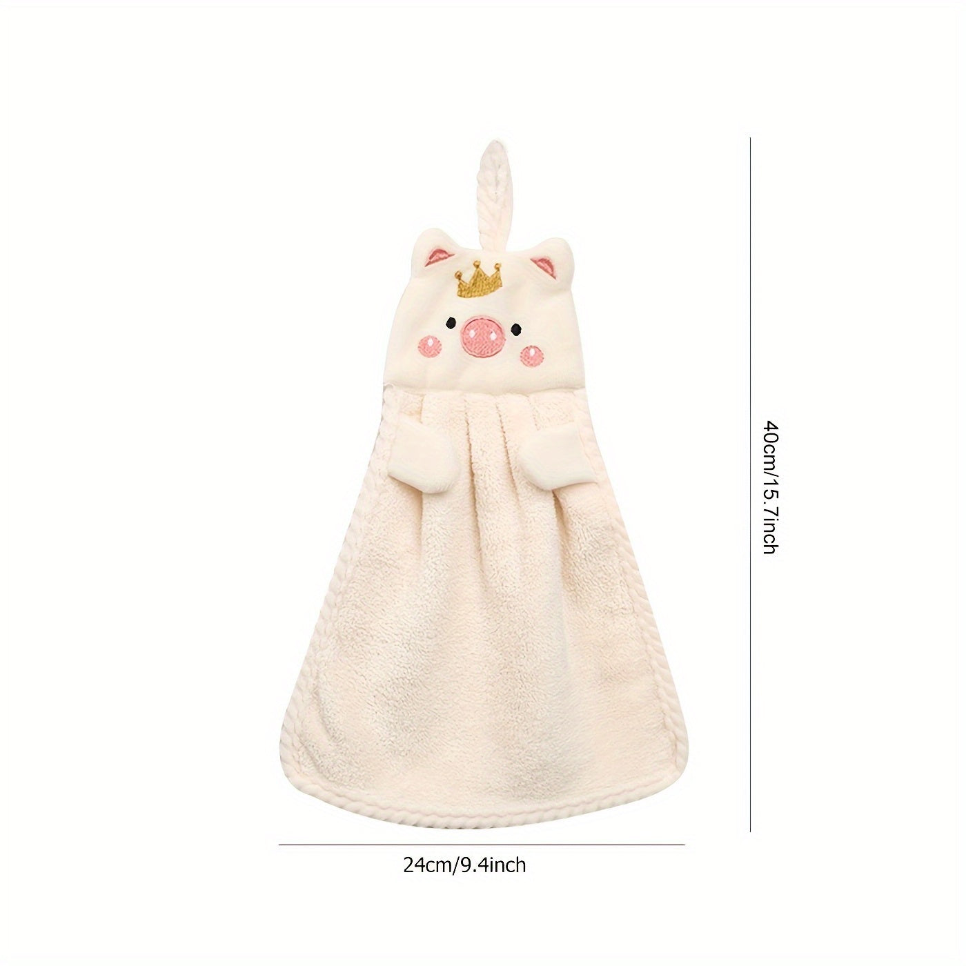 Adorable pig-shaped hand towel made of ultra-soft, absorbent polyester. Perfect for home use and drying dishes.