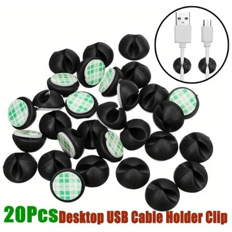 20 silicone cable clips for organizing wires in various places, featuring a compact, durable design with easy stick-on application.