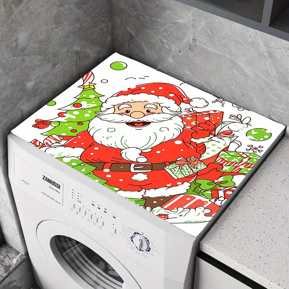 Polyester Santa Claus Design Top Cover Pad for Washing Machine - Festive Christmas Decor for Home and Parties. Versatile Dust Cover for Fridge, Nightstand, and Appliances - Protects Surfaces. 1 Piece Set.