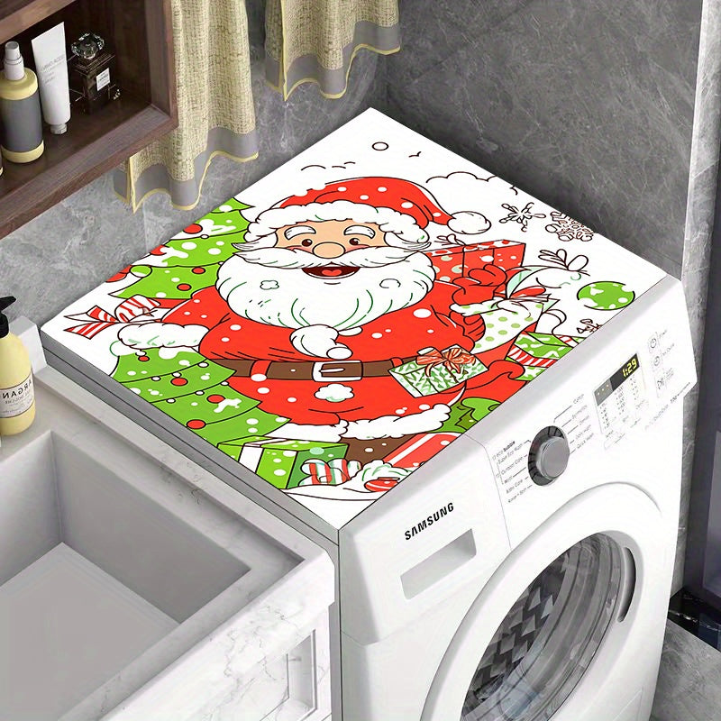 Polyester Santa Claus Design Top Cover Pad for Washing Machine - Festive Christmas Decor for Home and Parties. Versatile Dust Cover for Fridge, Nightstand, and Appliances - Protects Surfaces. 1 Piece Set.