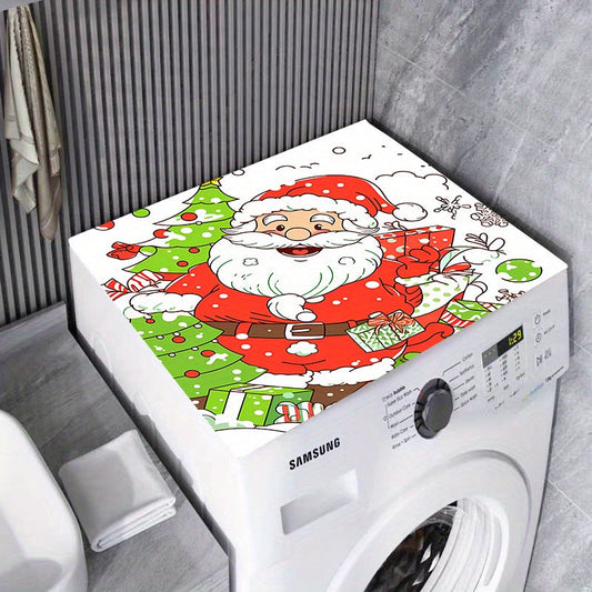 Polyester Santa Claus Design Top Cover Pad for Washing Machine - Festive Christmas Decor for Home and Parties. Versatile Dust Cover for Fridge, Nightstand, and Appliances - Protects Surfaces. 1 Piece Set.