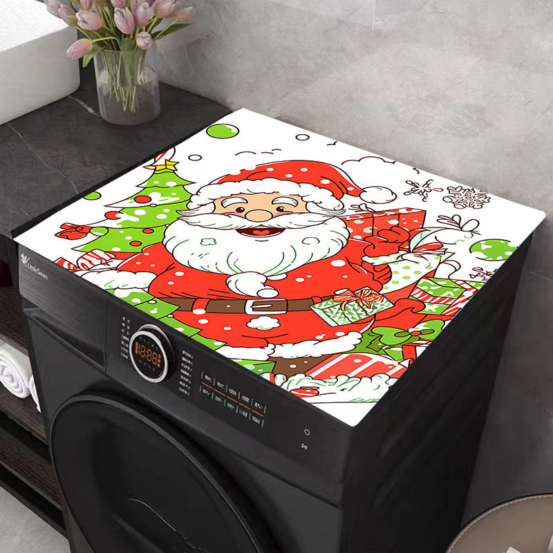 Polyester Santa Claus Design Top Cover Pad for Washing Machine - Festive Christmas Decor for Home and Parties. Versatile Dust Cover for Fridge, Nightstand, and Appliances - Protects Surfaces. 1 Piece Set.