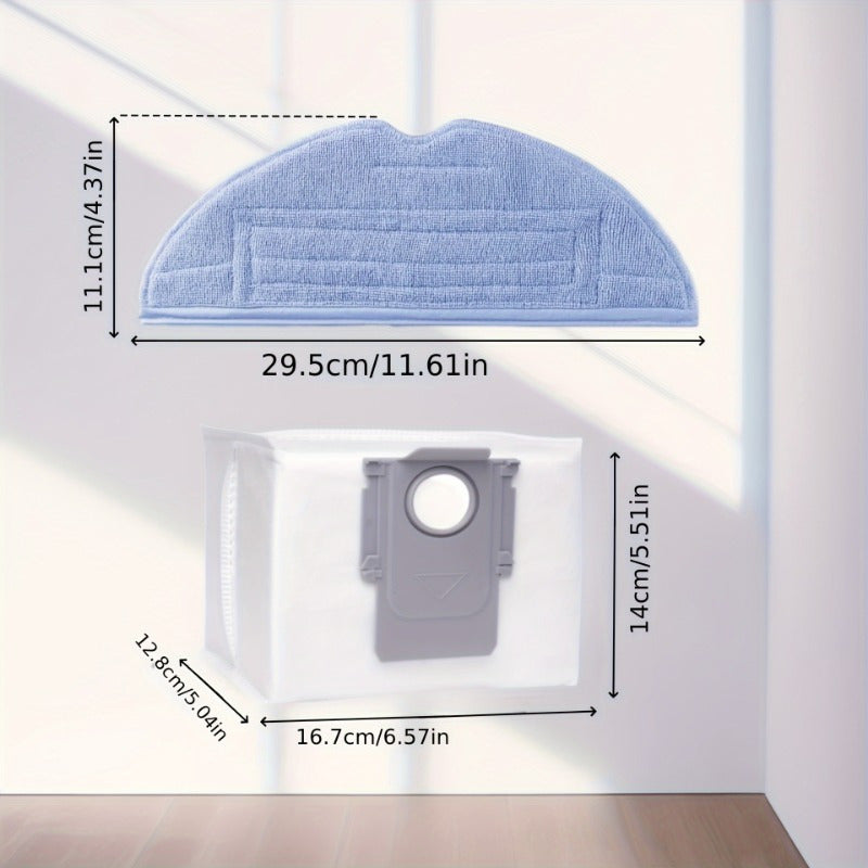 Replacement kit for Roborock S7/S7 MaxV/S7 MaxV Plus/S7 MaxV Ultra/S7 Pro Ultra/S8/S8+ Series Robot Vacuum includes 6 dust bags and 4 microfiber mop pads. Featuring strong adhesion and sealed technology, this kit also includes plastic floor attachment