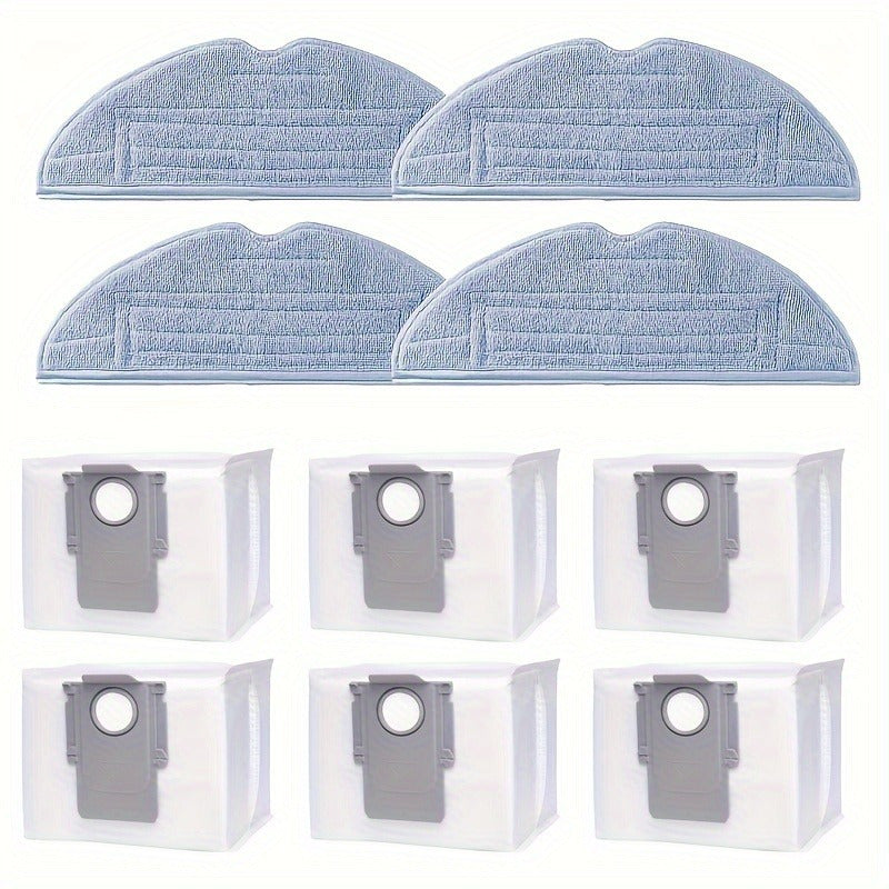 Replacement kit for Roborock S7/S7 MaxV/S7 MaxV Plus/S7 MaxV Ultra/S7 Pro Ultra/S8/S8+ Series Robot Vacuum includes 6 dust bags and 4 microfiber mop pads. Featuring strong adhesion and sealed technology, this kit also includes plastic floor attachment