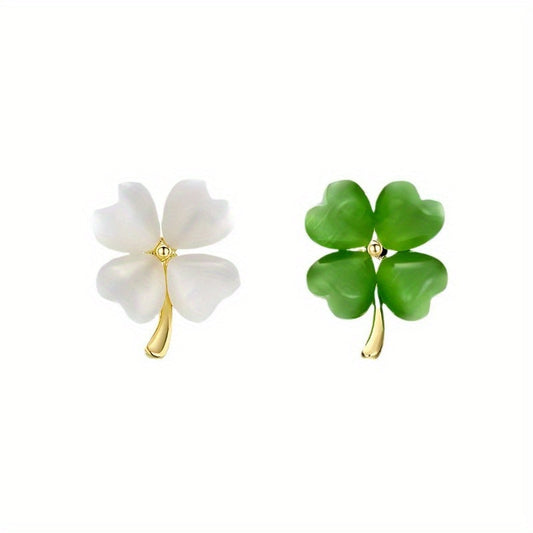 Set of 4 Elegant Brooches Shaped like Four-Leaf Clovers - Perfect for Scarves and Collars, Featuring a Resin Floral Design