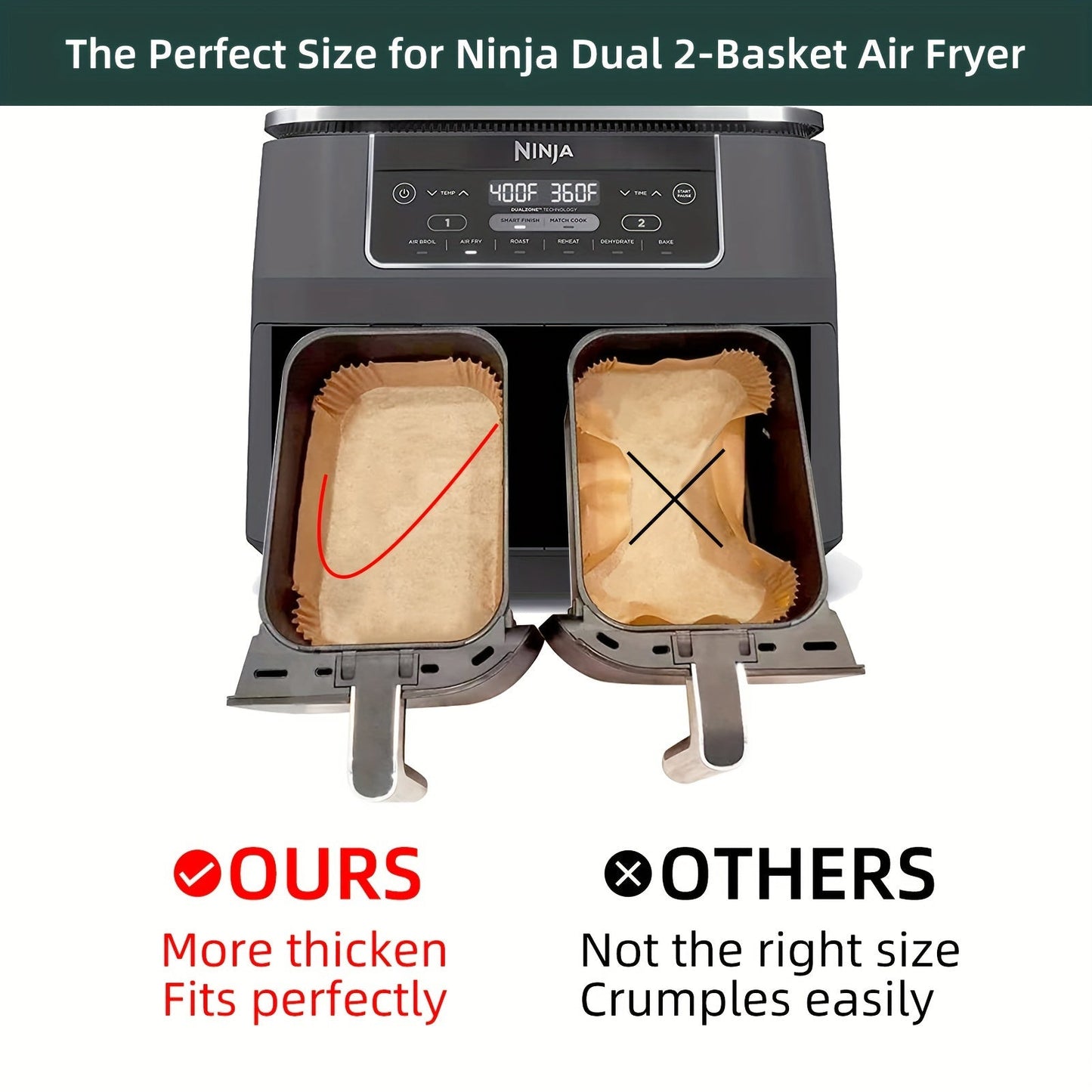 Non-stick Air Fryer Disposable Parchment Paper Liner - Set of 100, Resistant to Oil and Water, Rectangular Shape, Perfect for Double-layer Fryer, Must-have Kitchenware for Healthier Cooking