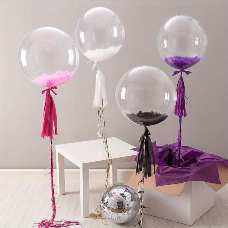 10 transparent bobo bubble balloons, 20 inches each, for events such as weddings, birthdays, showers, and holidays.