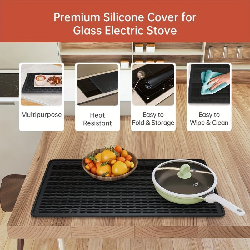 Black Silicone Stove Top Cover Mat - Oversized at 71.12cm x 50.8cm, Heat-Resistant and Non-Slip, Perfect for Electric and Glass Cooktops, Great for RVs and Kitchens