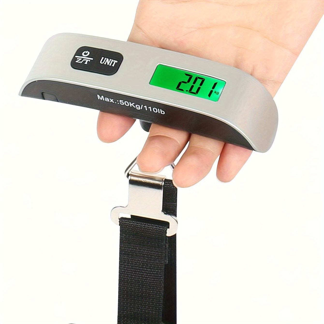 Portable Digital Luggage Scale with Backlit LCD Display, 110lb/50kg Capacity, Metal Handheld design for Easy Travel, Battery Included, Tare Function - Not Suitable for Food Weighing.