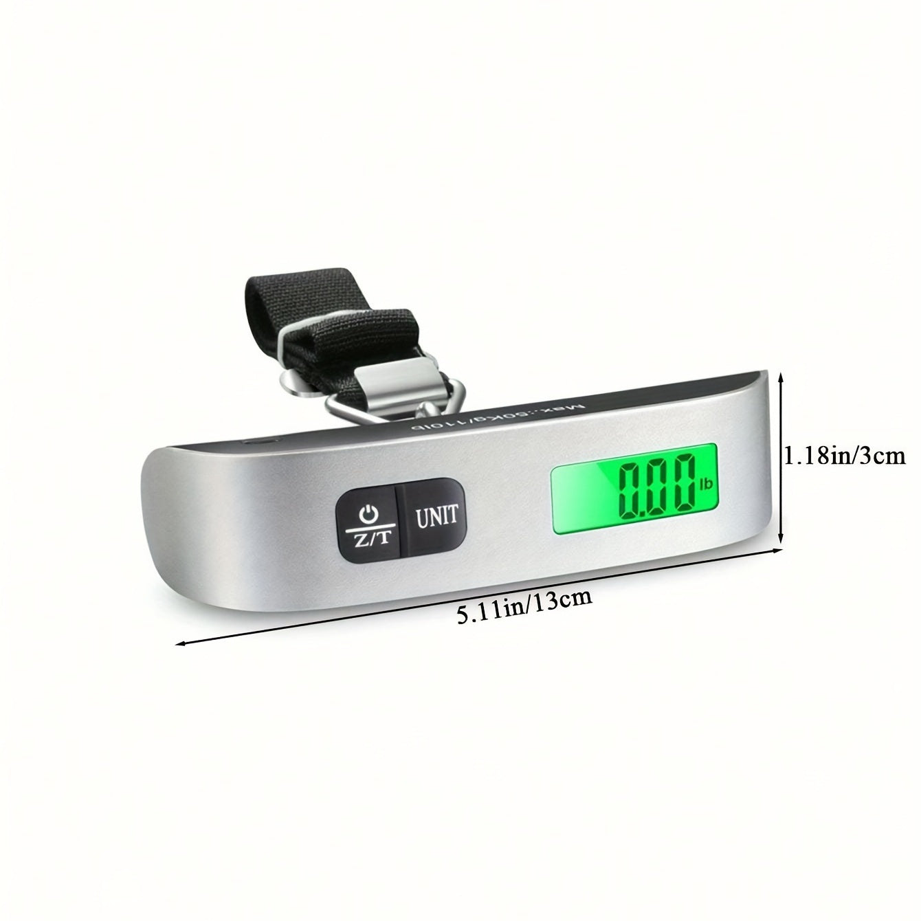 Portable Digital Luggage Scale with Backlit LCD Display, 110lb/50kg Capacity, Metal Handheld design for Easy Travel, Battery Included, Tare Function - Not Suitable for Food Weighing.