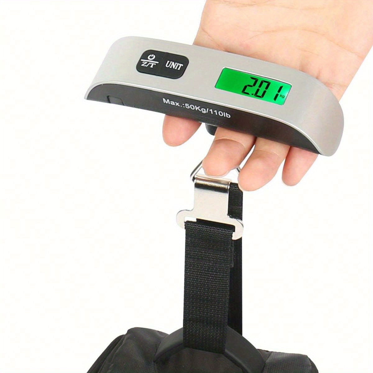 Portable Digital Luggage Scale with Backlit LCD Display, 110lb/50kg Capacity, Metal Handheld design for Easy Travel, Battery Included, Tare Function - Not Suitable for Food Weighing.