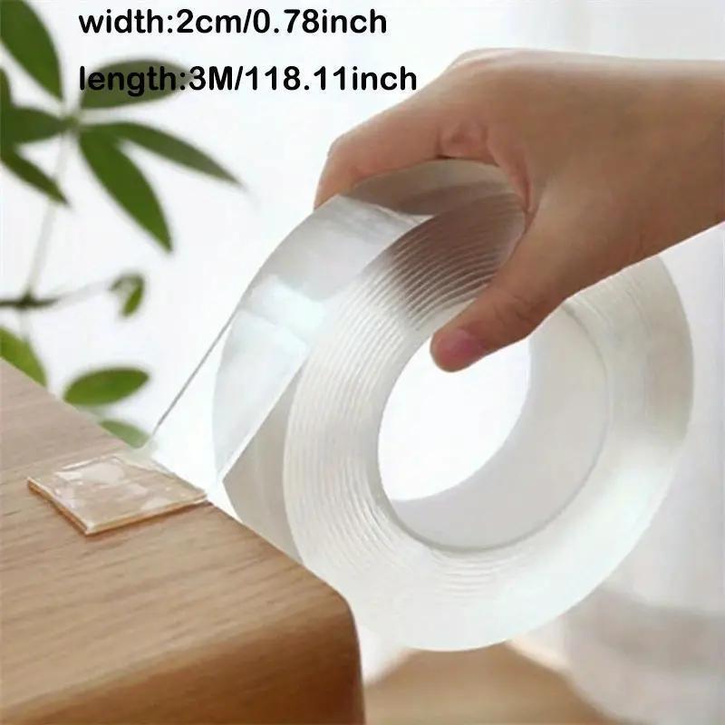 Nano double-sided tape for multiple uses in home, kitchen, bathroom, office, and car. Washable and reusable.