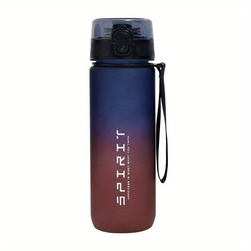 Gradient sports water bottle with strap, leak-proof, large capacity, portable, frosted, BPA-free plastic, flip top lid, ideal for fitness and students.