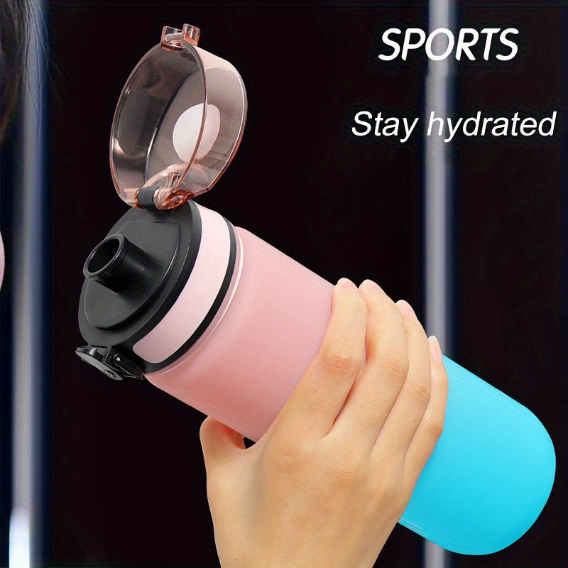 Gradient sports water bottle with strap, leak-proof, large capacity, portable, frosted, BPA-free plastic, flip top lid, ideal for fitness and students.