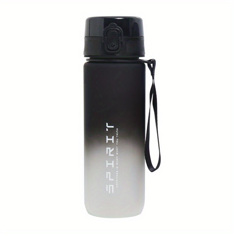 Gradient sports water bottle with strap, leak-proof, large capacity, portable, frosted, BPA-free plastic, flip top lid, ideal for fitness and students.