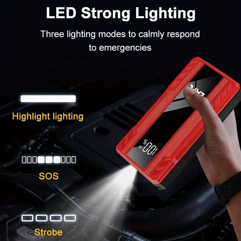 EAFC 1200A Portable Car Jump Starter with USB Type-C Rechargeable, LED Lighting, Digital Display for 3.0L Petrol & Diesel Engines - Emergency Auto Starting Device.