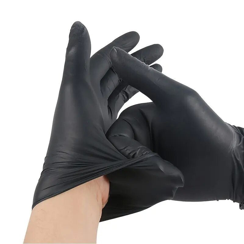 Pack of 100/50 Black Disposable Nitrile Gloves - No Latex or Powder, Ideal for Tattooing, Manicures, and Salon Sanitation, Single-Use Protective Gear