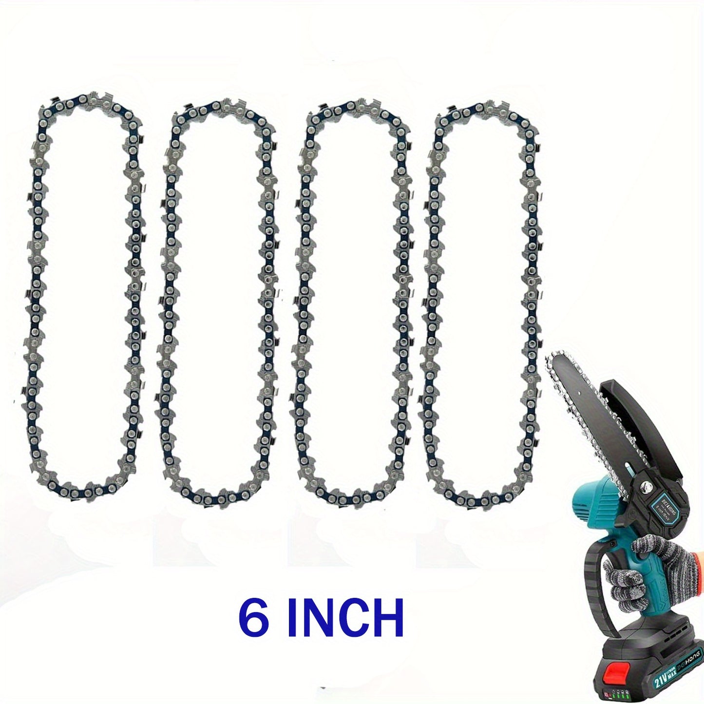 High-carbon steel mini chainsaw chains, durable replacements for cordless electric chainsaws, ideal for pruning and wood cutting, 15.24 cm.