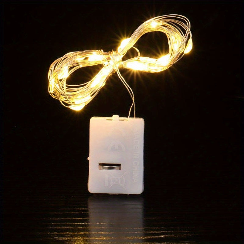 10 Mini LED Fairy Lights - Battery Operated Copper Wire String for Christmas & Mother's Day Decor, Ideal for Christmas