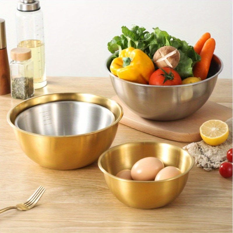 Set of 3 Sturdy Stainless Steel Mixing Bowls for Easy Cooking and Storage