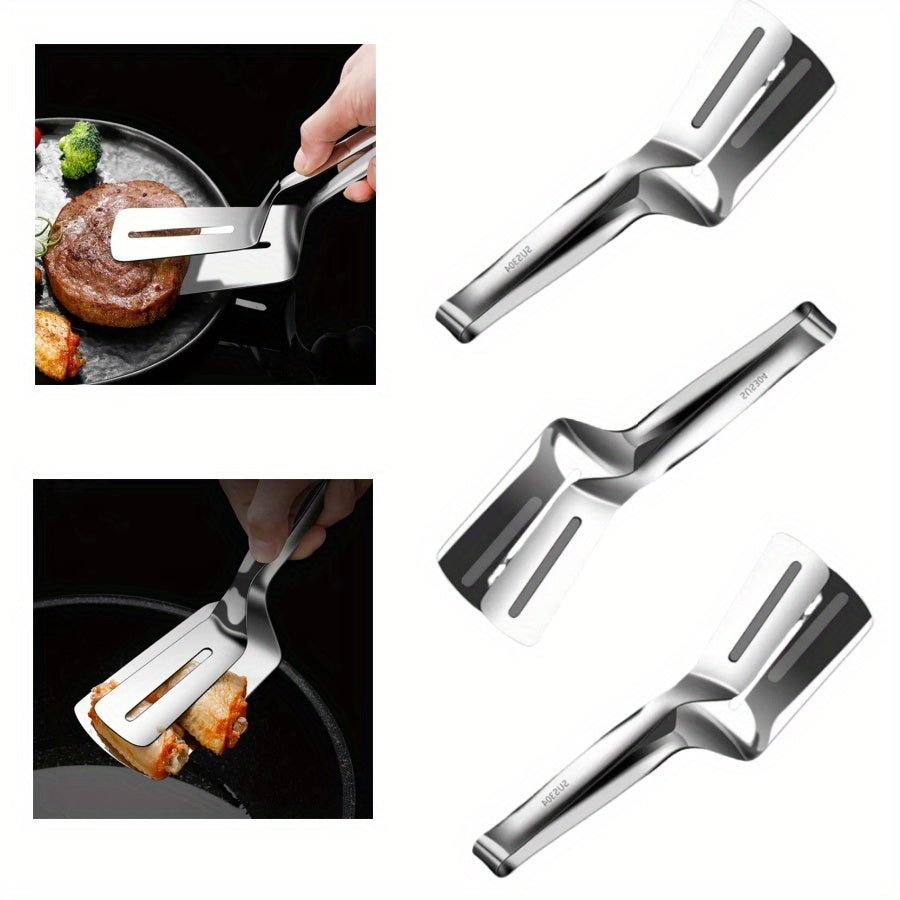 A set of thickened spatulas made of stainless steel (available in 1pc or 3pcs) - Ideal for flipping steak, fish, and pancakes in the kitchen - Non-slip design and anti-scald feature for safe cooking.