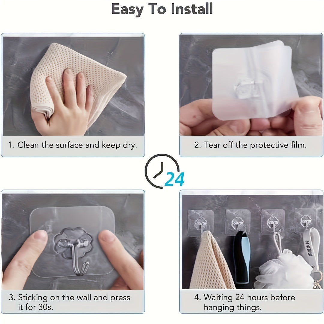 10 heavy-duty adhesive hooks for waterproof, traceless wall storage in the bathroom and toilet.