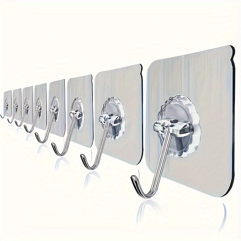 10 heavy-duty adhesive hooks for waterproof, traceless wall storage in the bathroom and toilet.