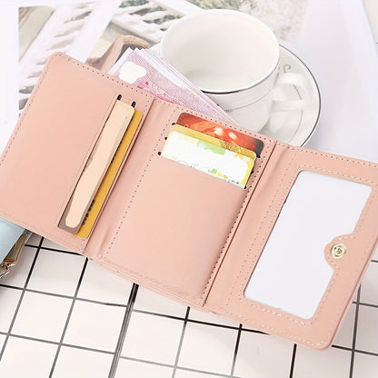 Women's Mini Wallet with Trifold Heart Accent - PU Leather, Coin Pouch with Buckle, Faux Leather Interior, Compact Design, Easy to Clean with Dry Cloth - Fashionable Everyday Accessory