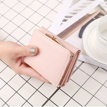 Women's Mini Wallet with Trifold Heart Accent - PU Leather, Coin Pouch with Buckle, Faux Leather Interior, Compact Design, Easy to Clean with Dry Cloth - Fashionable Everyday Accessory