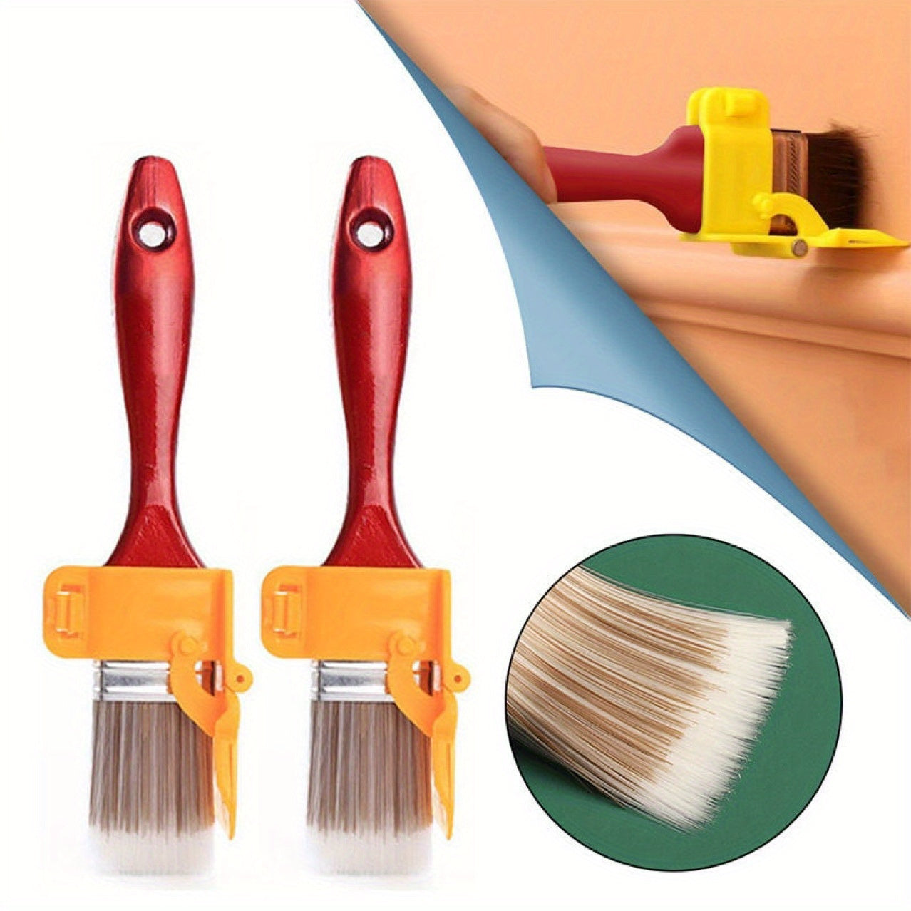 The Painter's Edge Brush is a versatile 2-in-1 tool featuring a color separation guide for precise painting. With a durable plastic handle, this multi-use DIY tool is perfect for edging frames, walls, windows, and ceilings. No electricity is needed