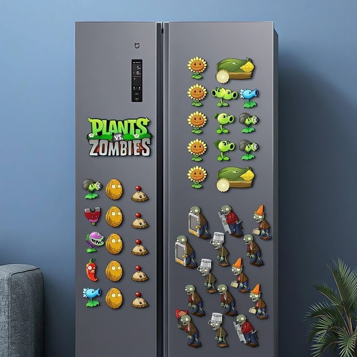 Set of 43 Plants vs. Zombies Magnetic Stickers with Powerful Magnetic Adhesion, Fun Cartoon Designs, Made of PVC