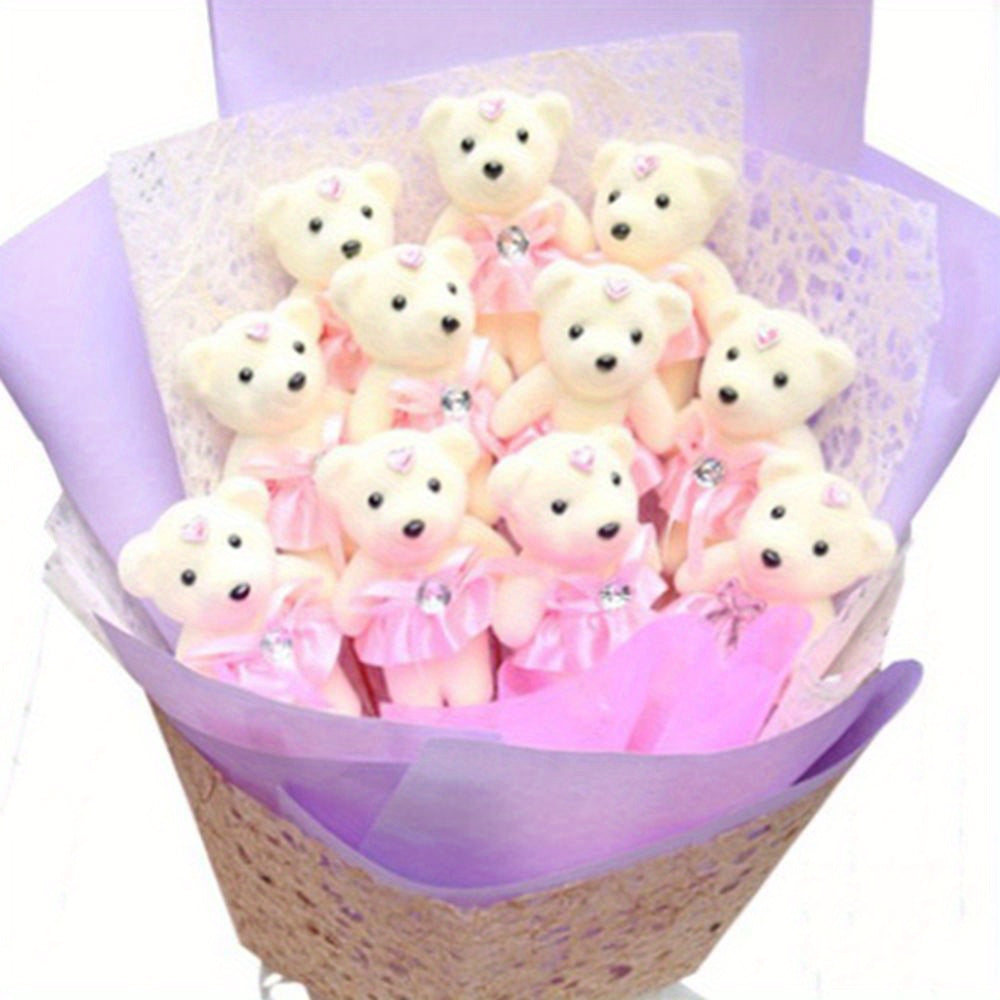 Small bear bouquet with 10 pieces for birthdays, weddings, Valentine's Day, featuring hard foam and plush materials.