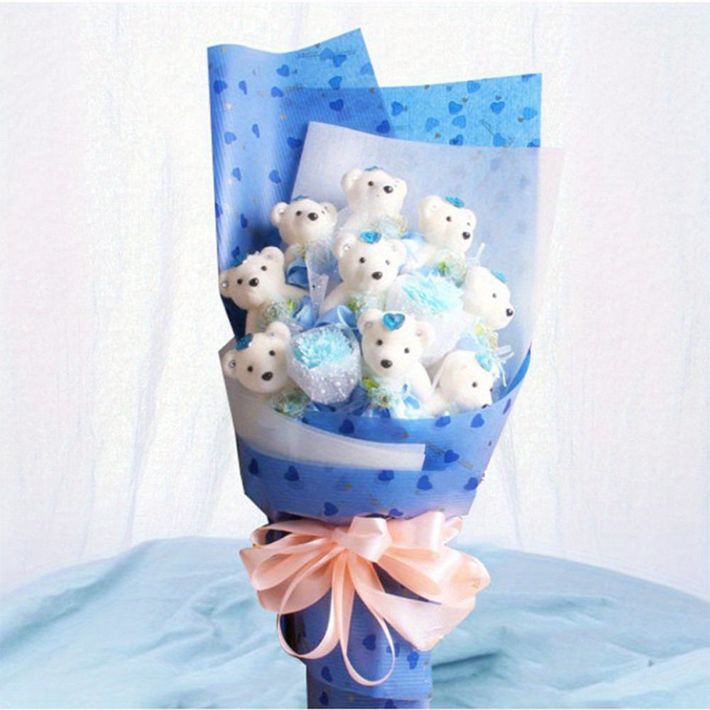 Small bear bouquet with 10 pieces for birthdays, weddings, Valentine's Day, featuring hard foam and plush materials.