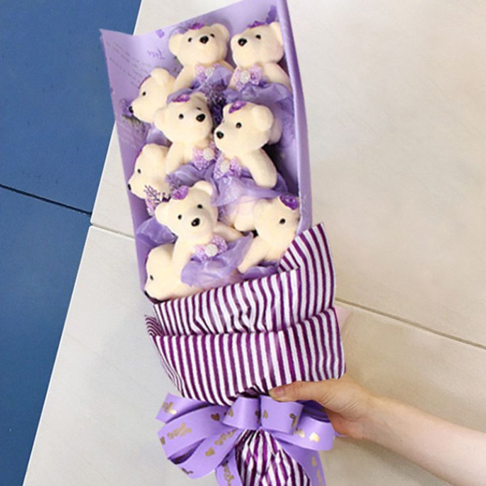 Small bear bouquet with 10 pieces for birthdays, weddings, Valentine's Day, featuring hard foam and plush materials.