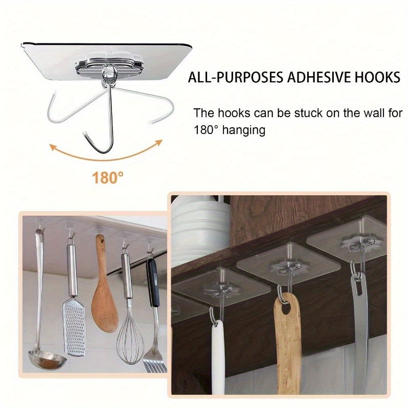 30 Transparent Seamless Adhesive Hooks for easy hanging on tile or walls, with powerful, multi-functional design to fit any surface.