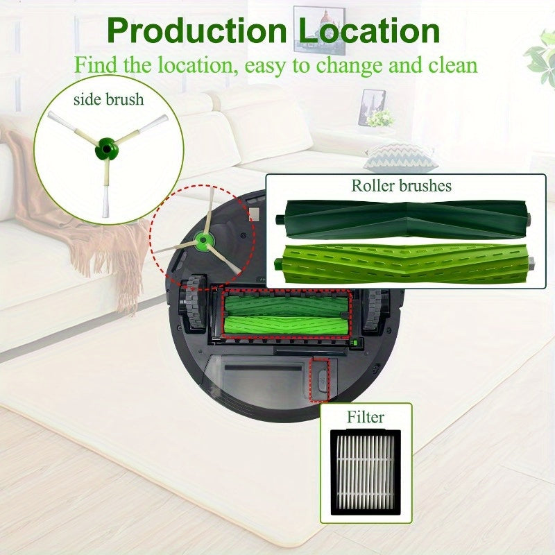 Vacuum Cleaner Accessories - 10 Pieces of Multi-Surface Rubber HEPA Filters & Side Brushes Compatible with iRobot Models I3, I4, I6, I7, I8, Plus Series & E5, E6, E7