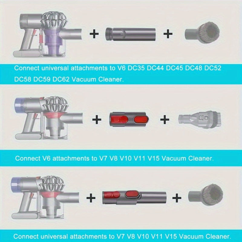 "Dyson V15, V11, V10, V8, V7, V6 changyutgichlari uchun ko'p diametrli konvertor adapter aksessuarlari bilan ot junidan yasalgan changyutgich cho'tkasi to'plami."