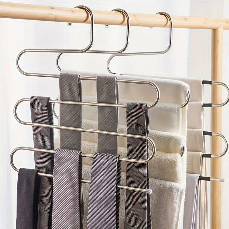 Practical 1pc Multi-Layer S-Shaped Pants Rack with Non-Slip Metal Clips - Ideal for Wardrobe Organization, Towel Storage, and Drying - Versatile and Efficient Finishing Solution for the Home