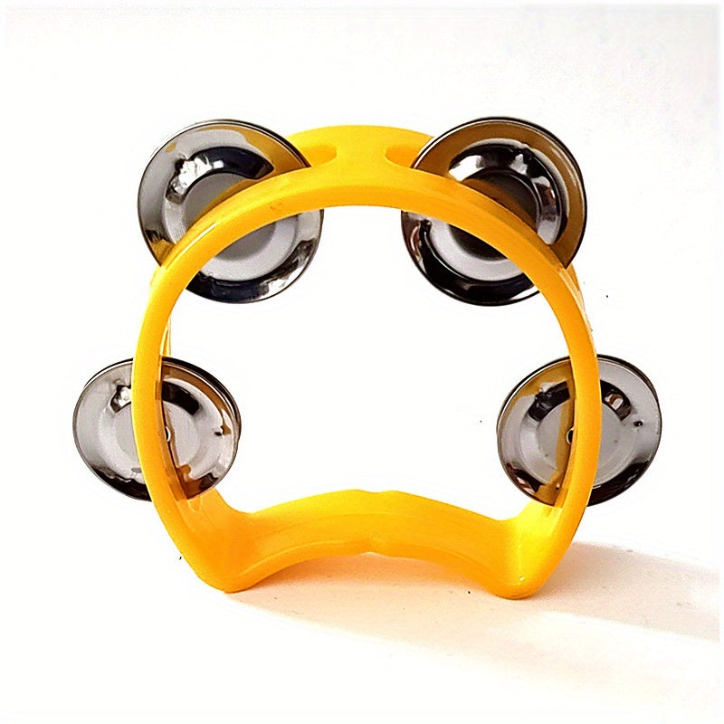 Vibrant tambourine with 4 bells - sturdy plastic percussion for all ages, great for events and music lovers.