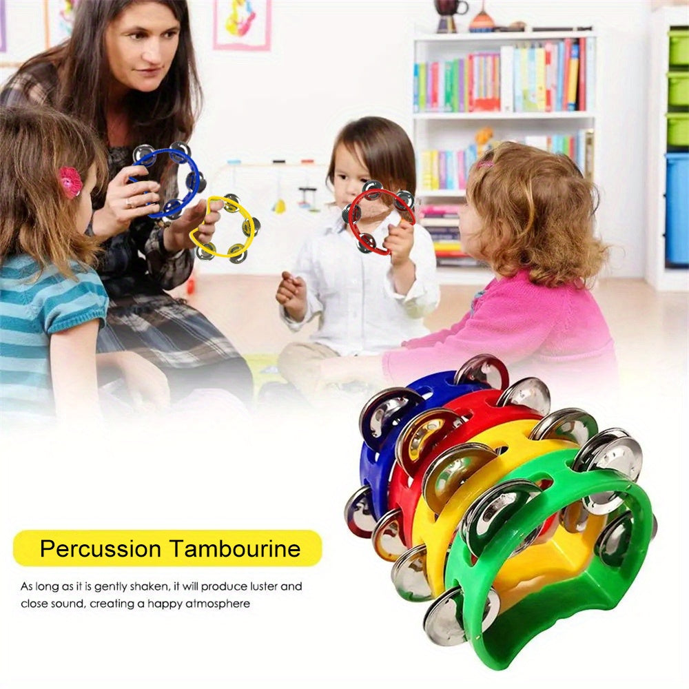 Vibrant tambourine with 4 bells - sturdy plastic percussion for all ages, great for events and music lovers.