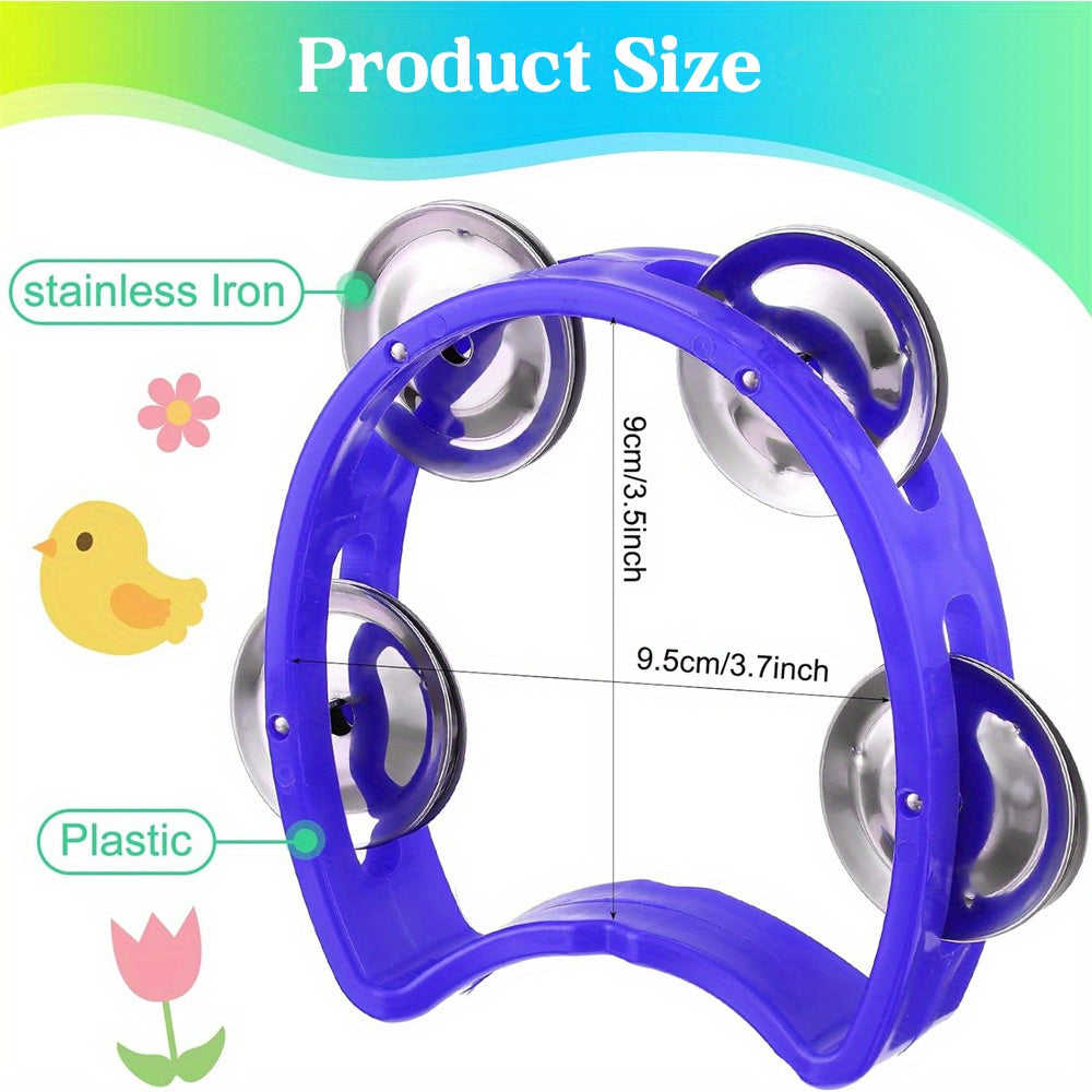 Vibrant tambourine with 4 bells - sturdy plastic percussion for all ages, great for events and music lovers.