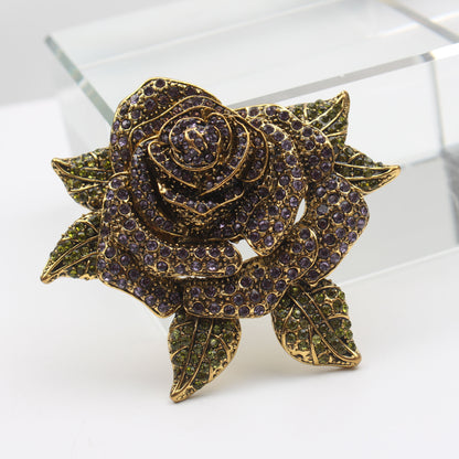 Minimalist Flower-Shaped Enamel Rose Brooch with Czech Diamond Accents, Stylish Floral Pin for Fashion Accessory